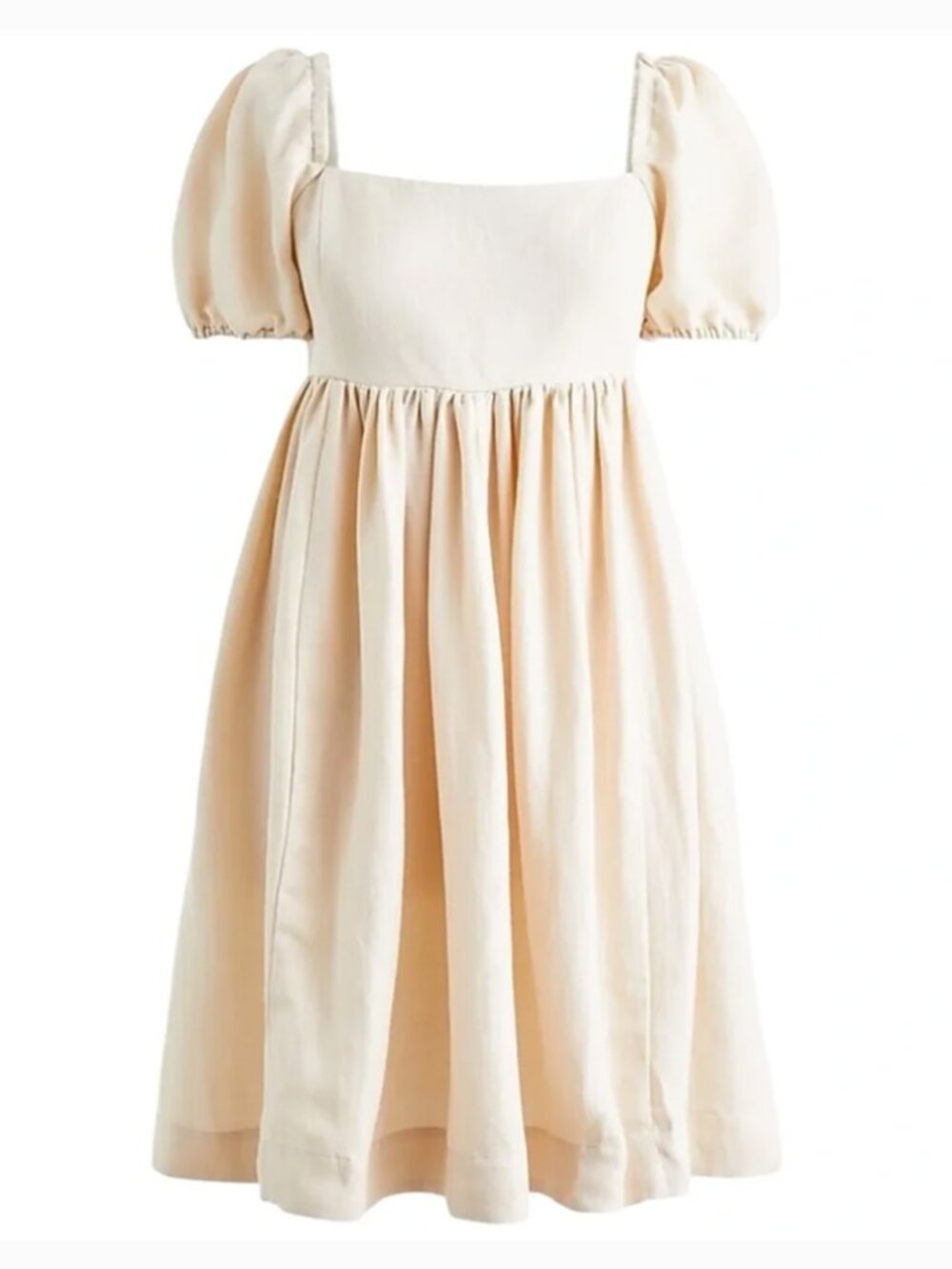 J. Crew Puff-Sleeve Linen-Cupro Blend Mini Dress Beige Size 2 BK872